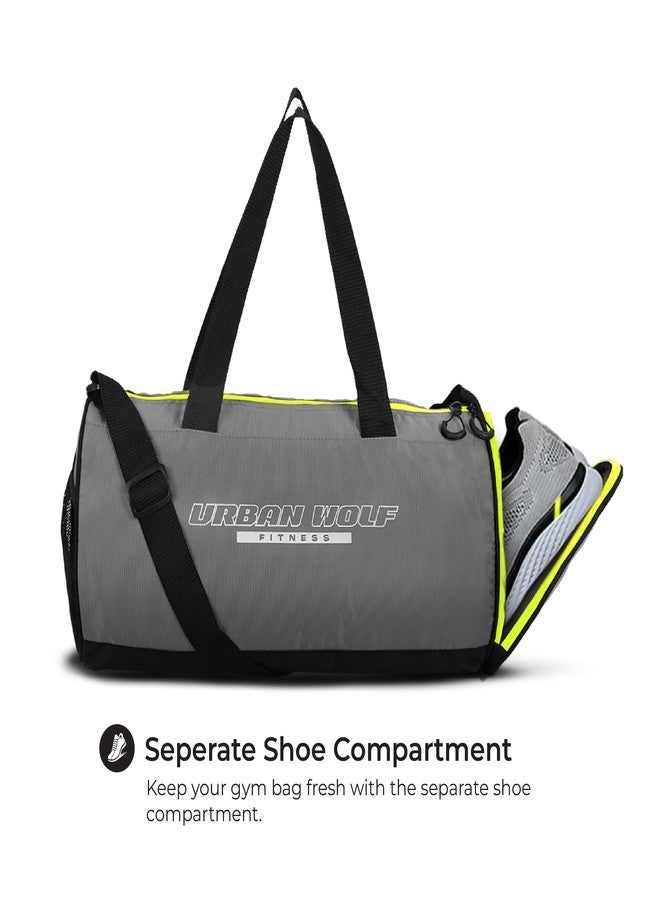 Urban Wolf 26L Gym Duffle Bag | Unisex Grey & Green Zipper | Separate Shoe Compartment | Quick Access Pocket | Durable Polyester | Multi-Functional Sports & Travel Bag | Dimensions 49x23x23 cm - Image 3